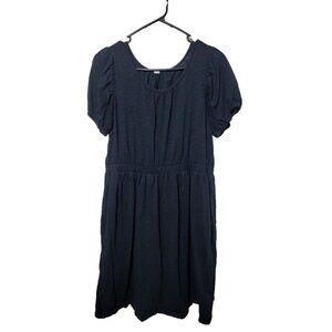 Daily Practice Dress M Black Puff Sleeve Pockets Stretch Cinched Waist Pullover
